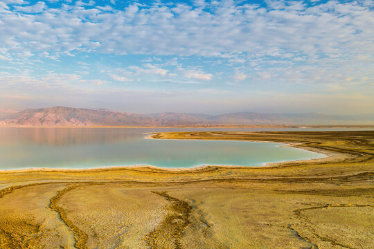 Amazing Sunset at the Famous Dead sea in Israel with Jordanian Coast