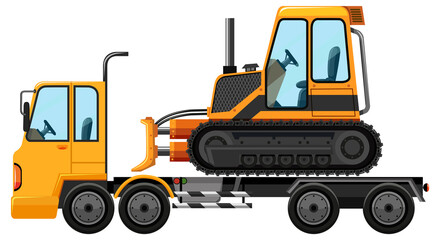 Tow truck carrying bulldozer isolated background