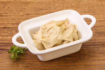 Vegan food - hummus with olive oil