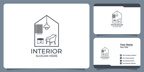 Set of elegant minimalist interior logos and business cards