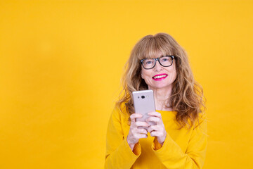 adult woman with mobile phone isolated