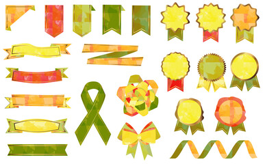 パステル リボン メダル ベクター イラスト セット レトロ ビンテージ