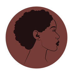 African woman in minimalistic style. Tolerance, equality, antiracism, respect. All people equal, metaphor, silhouette, lines. Cartoon flat vector illustration isolated on burgundy background