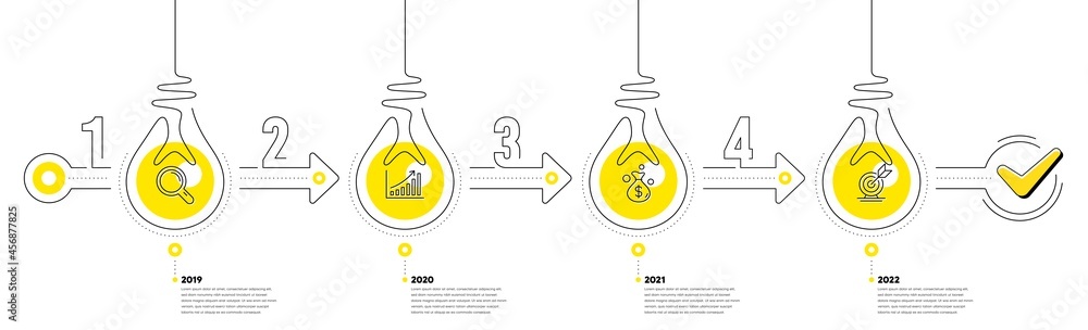 Poster lightbulb journey path infographics. business infographic timeline with 4 steps. workflow process di