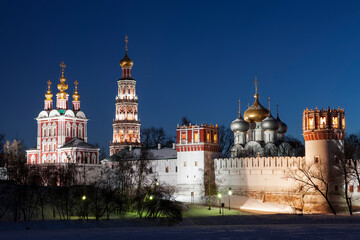 Novodevichy women's monastery at night. Moscow. Russia