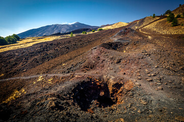 old craters at the base of mount etna