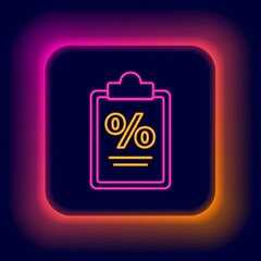 Glowing neon line Finance document icon isolated on black background. Paper bank document for invoice or bill concept. Colorful outline concept. Vector