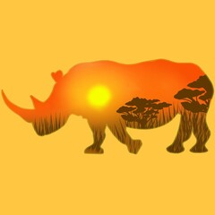 Silhouette of a rhino with a Safari inside 