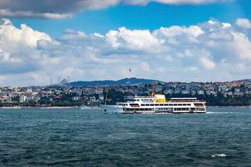 Fototapeta premium Ferry sail on Bosporus strait. Istanbul. Turkey