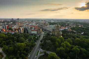 Fototapeta na wymiar Timisoara Romania aerial drone view of cathedral and city center