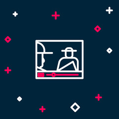 Line Online play video icon isolated on blue background. Film strip with play sign. Colorful outline concept. Vector