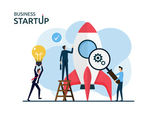 Startup new business launch concept, employers preparing for rocket spaceship symbol