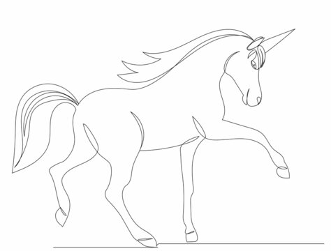 unicorn drawing by one continuous line, isolated