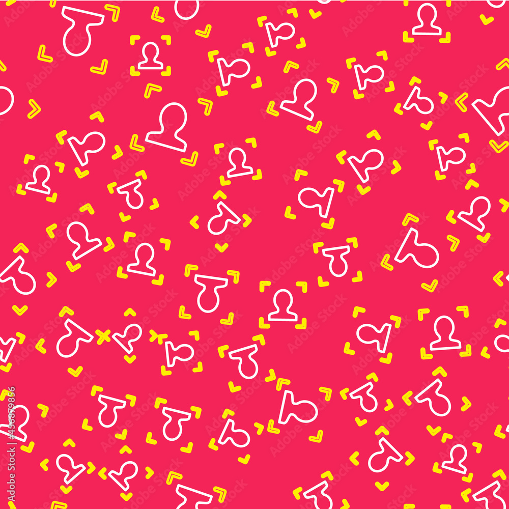 Poster line face recognition icon isolated seamless pattern on red background. face identification scanner 