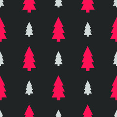 Fototapeta premium Christmas seamless pattern for greeting cards, wrapping papers. Hand drawn winter background from doodle Christmas trees. Abstract Christmas Tree Seamless Vector Patterns.