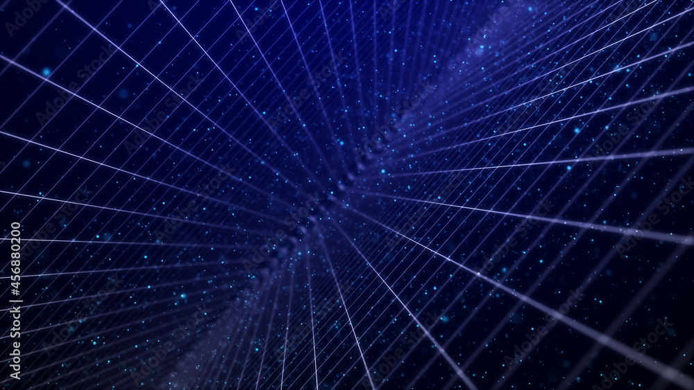 Aufkleber abstract perspective grid. digital retro background. wireframe cyber landscape on blue background. 3