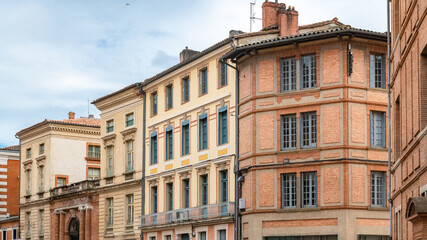 Montauban, beautiful french city in the South, old colorful houses
