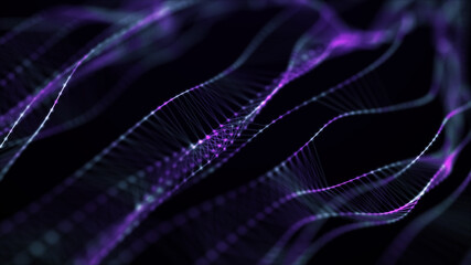 Science background with DNA. Futuristic dynamic wave. Abstract background with connection dots and lines. Technology illustration. 3d rendering.
