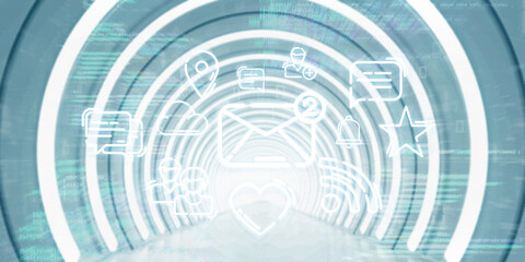 Light Corridor modern background. Futuristic Sci-Fi Tunnel. 3D Rendering