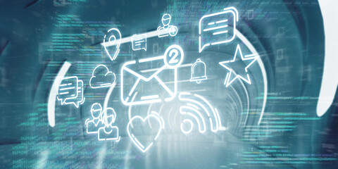 Light Corridor modern background. Futuristic Sci-Fi Tunnel. 3D Rendering