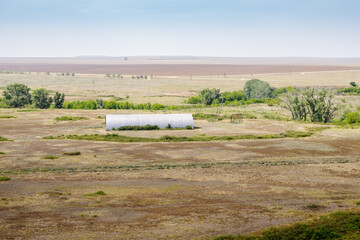 Fototapeta na wymiar Summer sheepfold in the steppe pasture. The picture was taken in Russia, in the Orenburg region