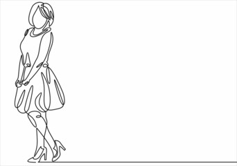 beautiful young woman with high heels-continuous line drawing