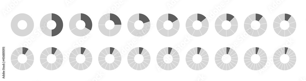 Aufkleber segmented circles set isolated on a white background. fraction big set, of wheel diagrams. various n