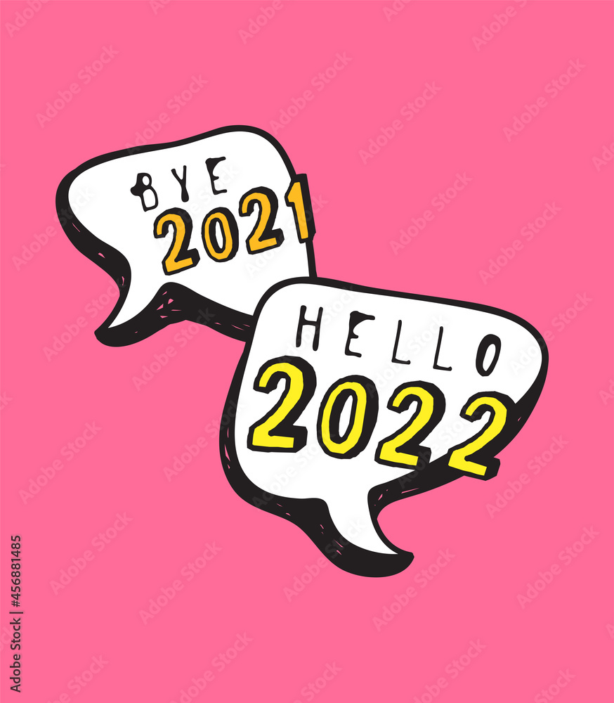 Poster hand drawn speech bubbles with text about new year. vector pop art object. doodle elements dialog
