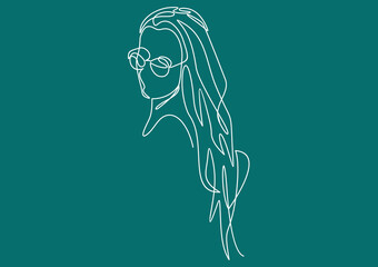 Continuous one line drawing woman face in glasses.