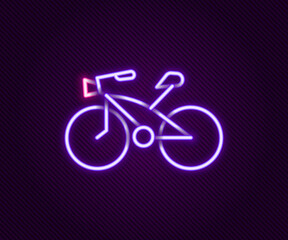Fototapeta premium Glowing neon line Bicycle icon isolated on black background. Bike race. Extreme sport. Sport equipment. Colorful outline concept. Vector