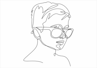 Happy child in sunglasses on beach. Summer vacation concept.continuous line drawing