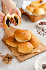 Red Bean Bread or Anpan is a Japanese sweet roll most commonly filled with red bean paste.