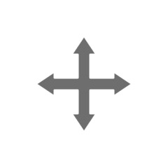 Arrows pointing in different directions, four way, navigation grey icon.