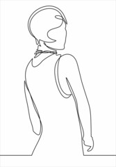 Beautiful young model and hairdo standing back to camera and looking back over her shoulder-Continuous one line drawing 