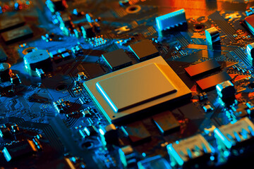 Electronic circuit board close up.
