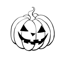 Vector simple scary spooky smiling Halloween pumpkin isolated. Jack o Lantern. Traditional contour decoration, symbol of holiday celebration in cartoon doodle style