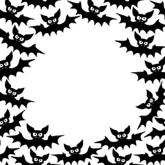 Vector frame with vampire bats. Happy Halloween. Border, background for greeting card, invitation, party poster in flat style