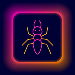 Glowing neon line Ant icon isolated on black background. Colorful outline concept. Vector