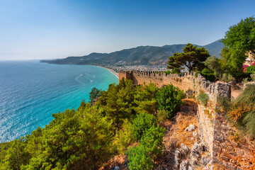 Beautiful castle on the hill in Alanya city by the Mediterranean Sea. Turkey
