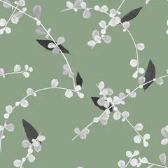 Poster Foliage seamless pattern, white Siamese rough bush leaves and black leaves on green © momosama