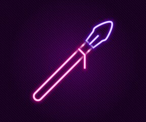 Glowing neon line Medieval spear icon isolated on black background. Medieval weapon. Colorful outline concept. Vector