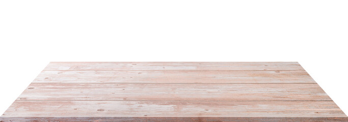 Empty wood top table on isolated white background.
