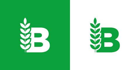 letter B logo, minimalist leaf and nature logo, letter B wheat logo, nature logo for brands and companies