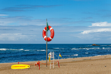 Rescue post on the shores of the Atlantic Ocean near Porto
