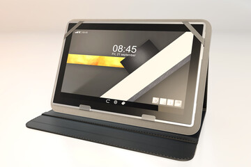 black tablet over white background