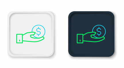 Line Human hand giving money icon isolated on white background. Receiving money icon. Colorful outline concept. Vector