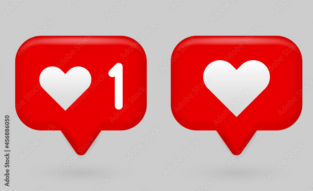 Poster 3d flying picture of notification with background and shadow. Social media like icon. Design Elements for Web, Internet, App, Advertisement, Promotion. Vector.