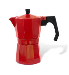 Red metal moka coffee pot isolated on white background