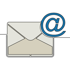 Flat continuous line art email envelope concept