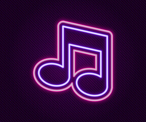 Glowing neon line Music note, tone icon isolated on black background. Colorful outline concept. Vector